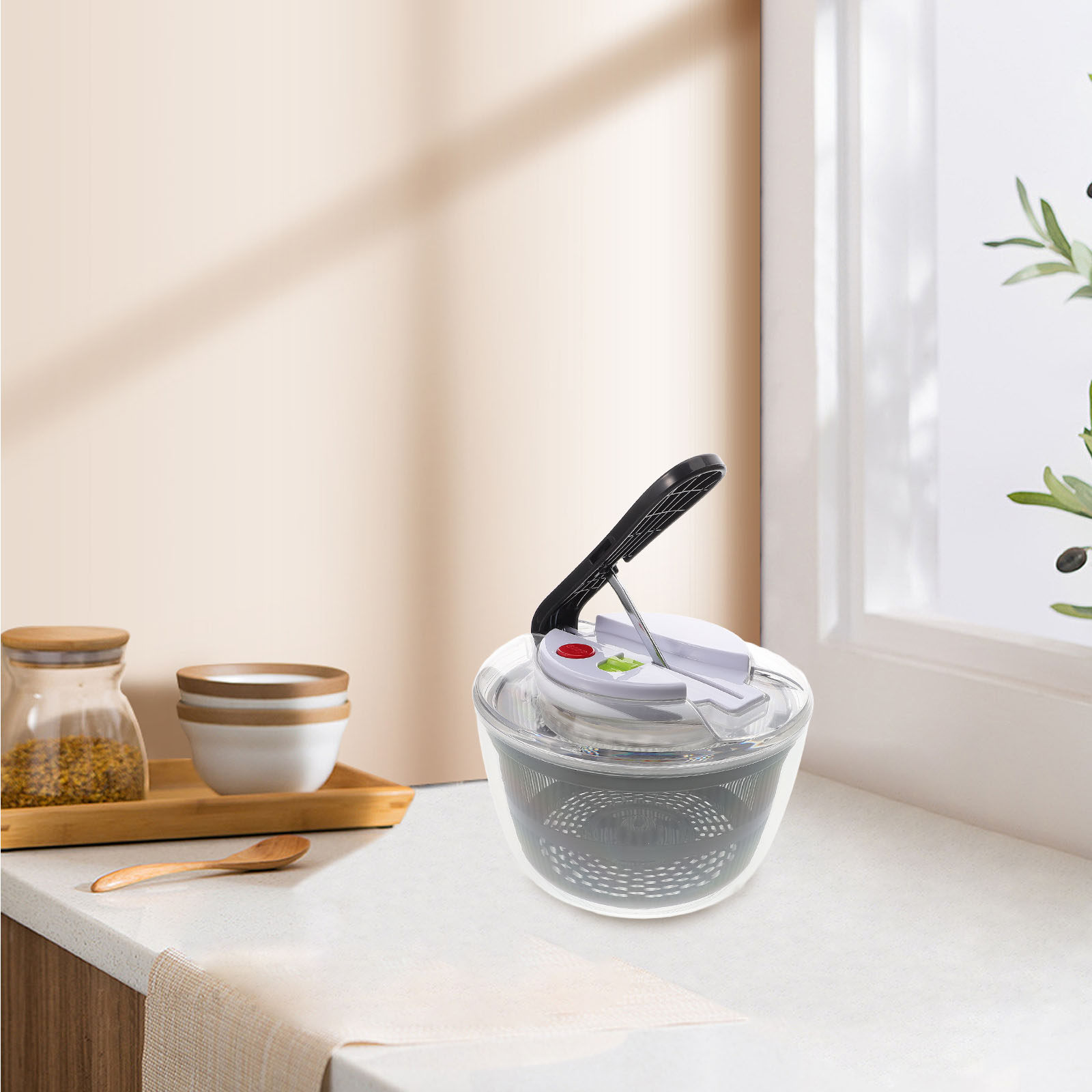Salad Spinner - Manuel Presli Salata Kurutucu Beyaz Kapasiteli